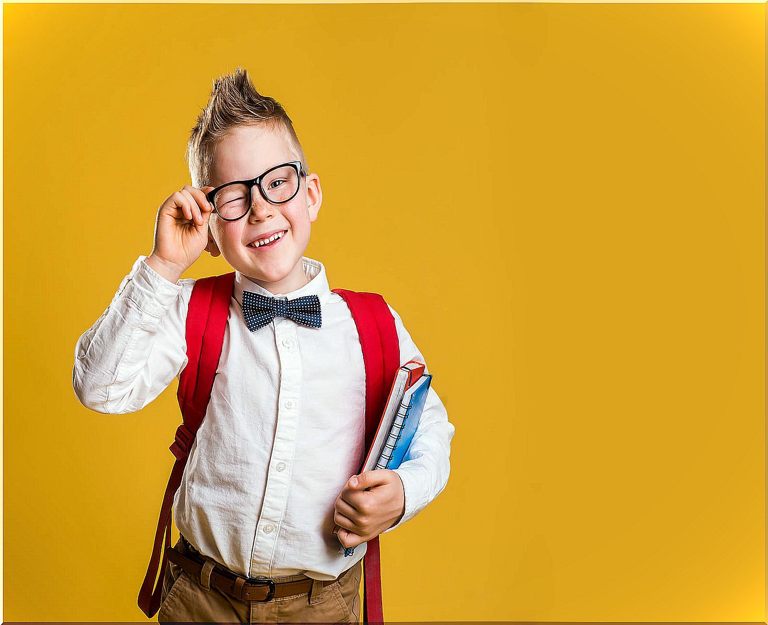 Genius kid going to school.