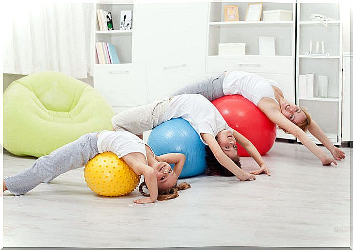 Family exercising at home