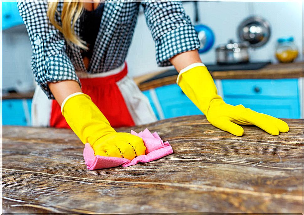 Woman cleaning the kitchen as part of housework.