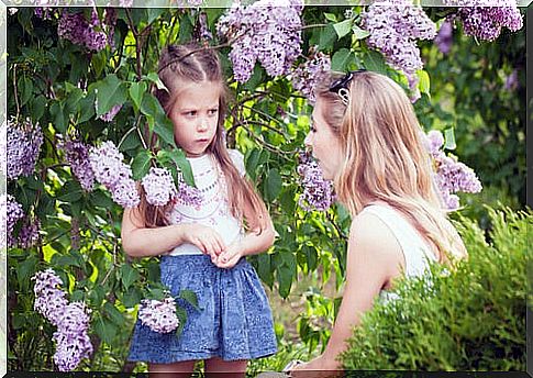 Little girl angry with her mother.