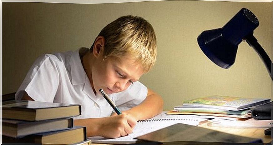 child studying