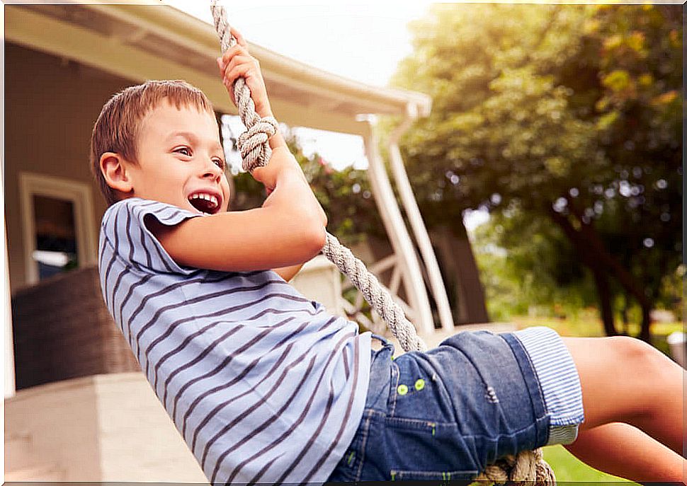 Happy child playing outdoors working out deserving.