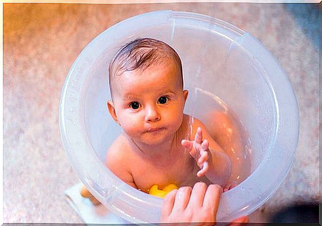 Baby taking a bath