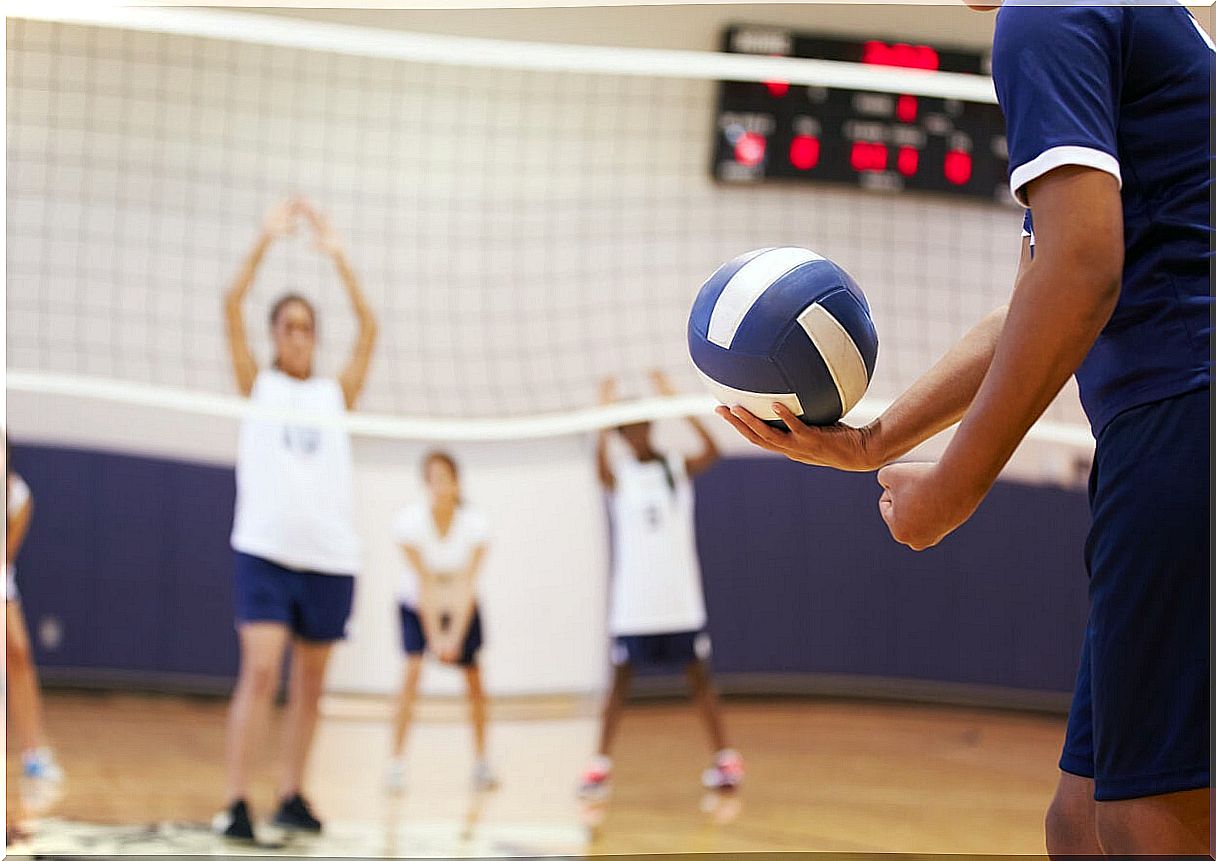 Children playing volleyball.